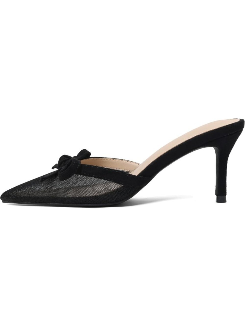 Chic Black Mesh Kitten Heels with Bow | Pointed Toe Slingback Mules for Women